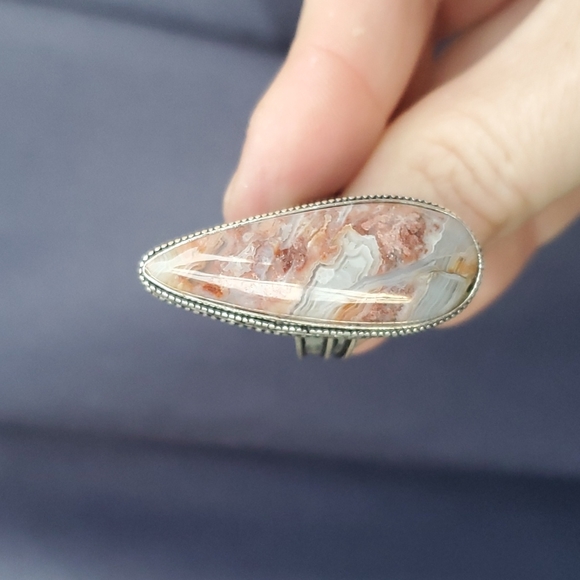 New Oversized Crazy Lace Agate 925 Silver Statement Ring. - Picture 8 of 16